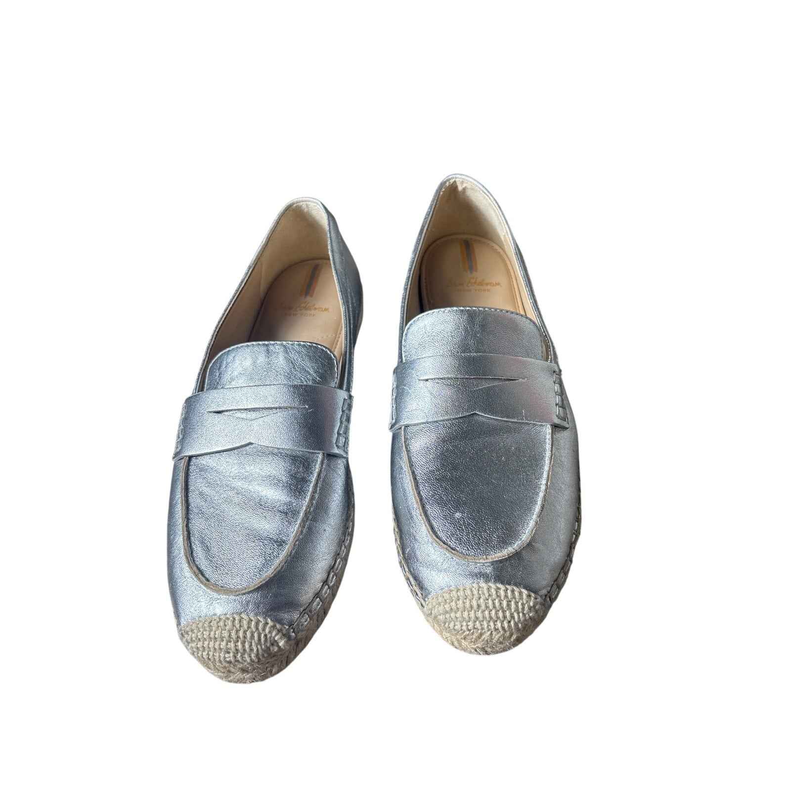 Sam Edelman Silver Metallic Espadrille Penny Loafer Sz 8