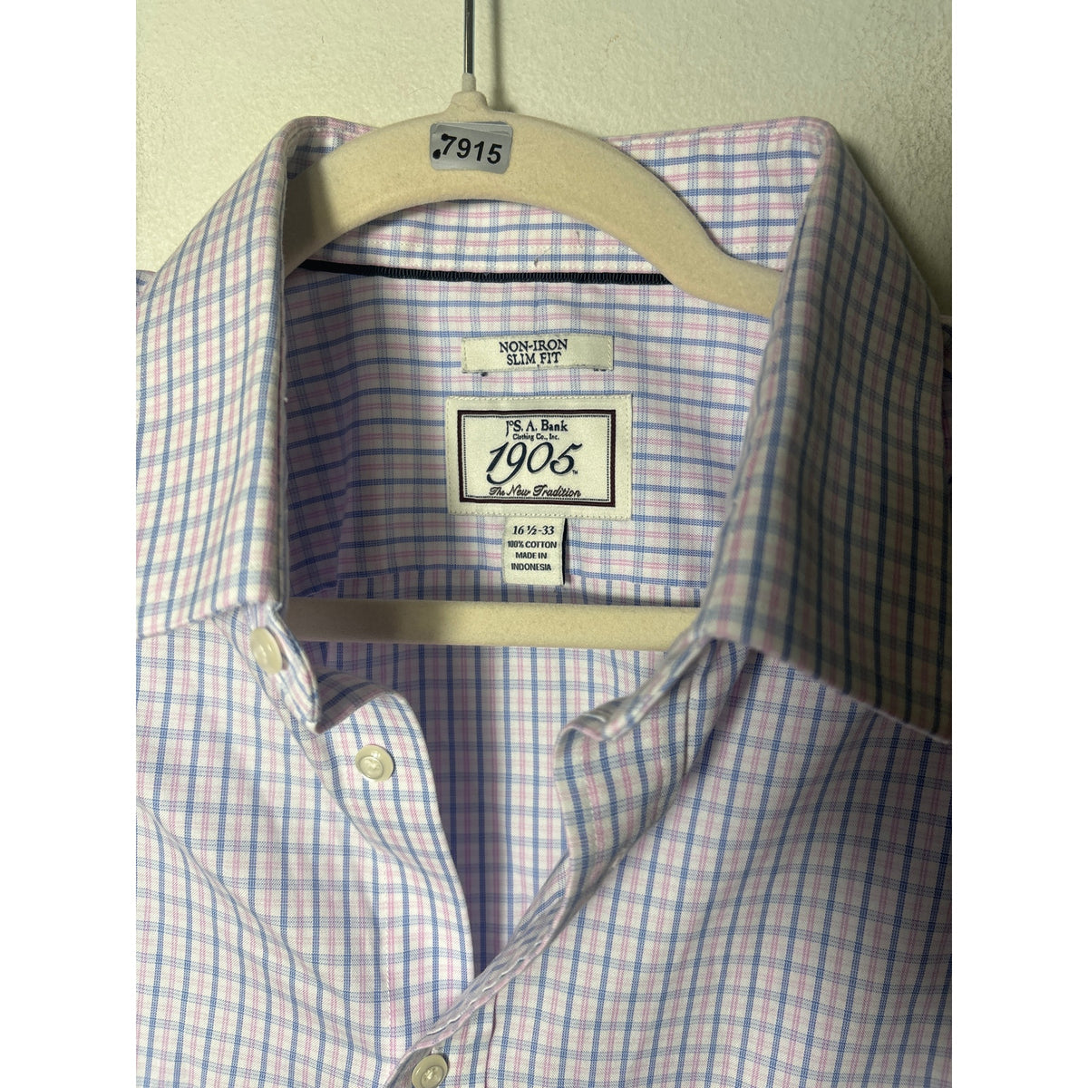 Men's Jos A. Bank Pink Blue Plaid Button Down Dress Shirt Sz 16.5-33
