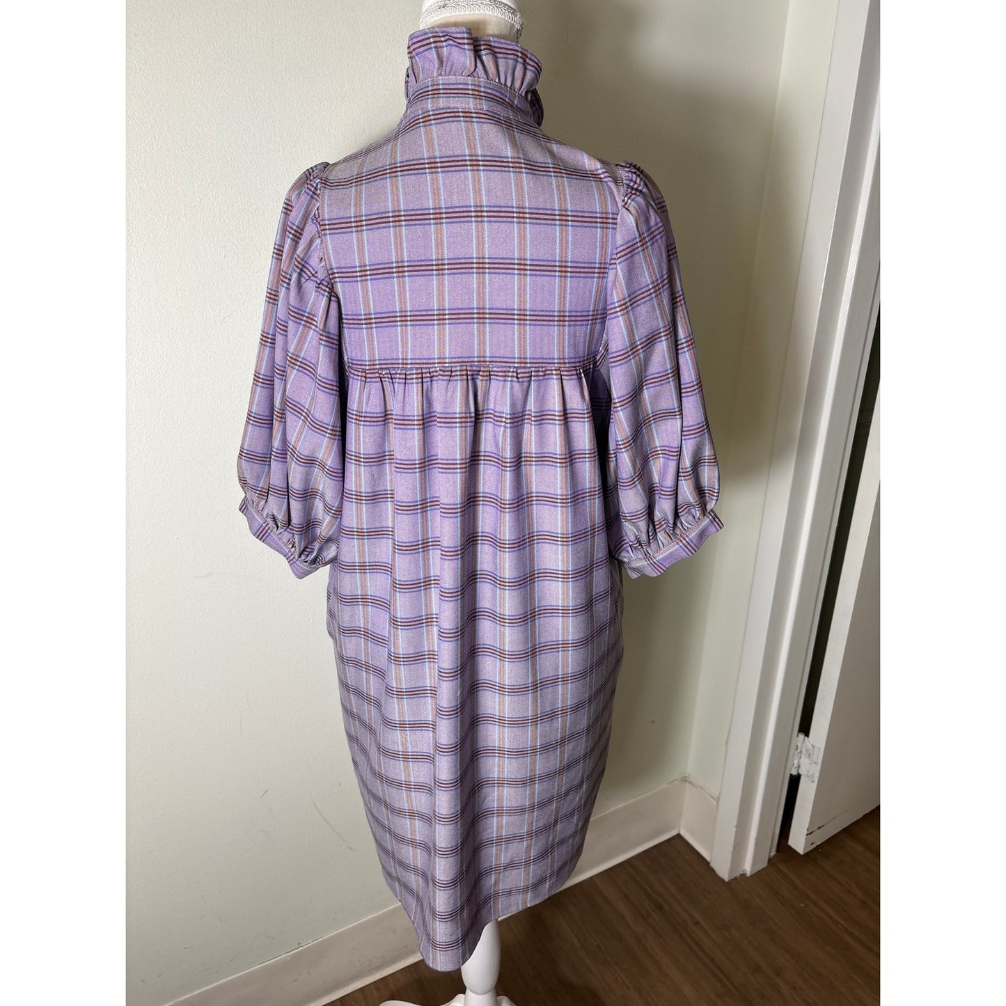 Jade Puprle Plaid Ruffle Neckline Mini Dress Sz XS