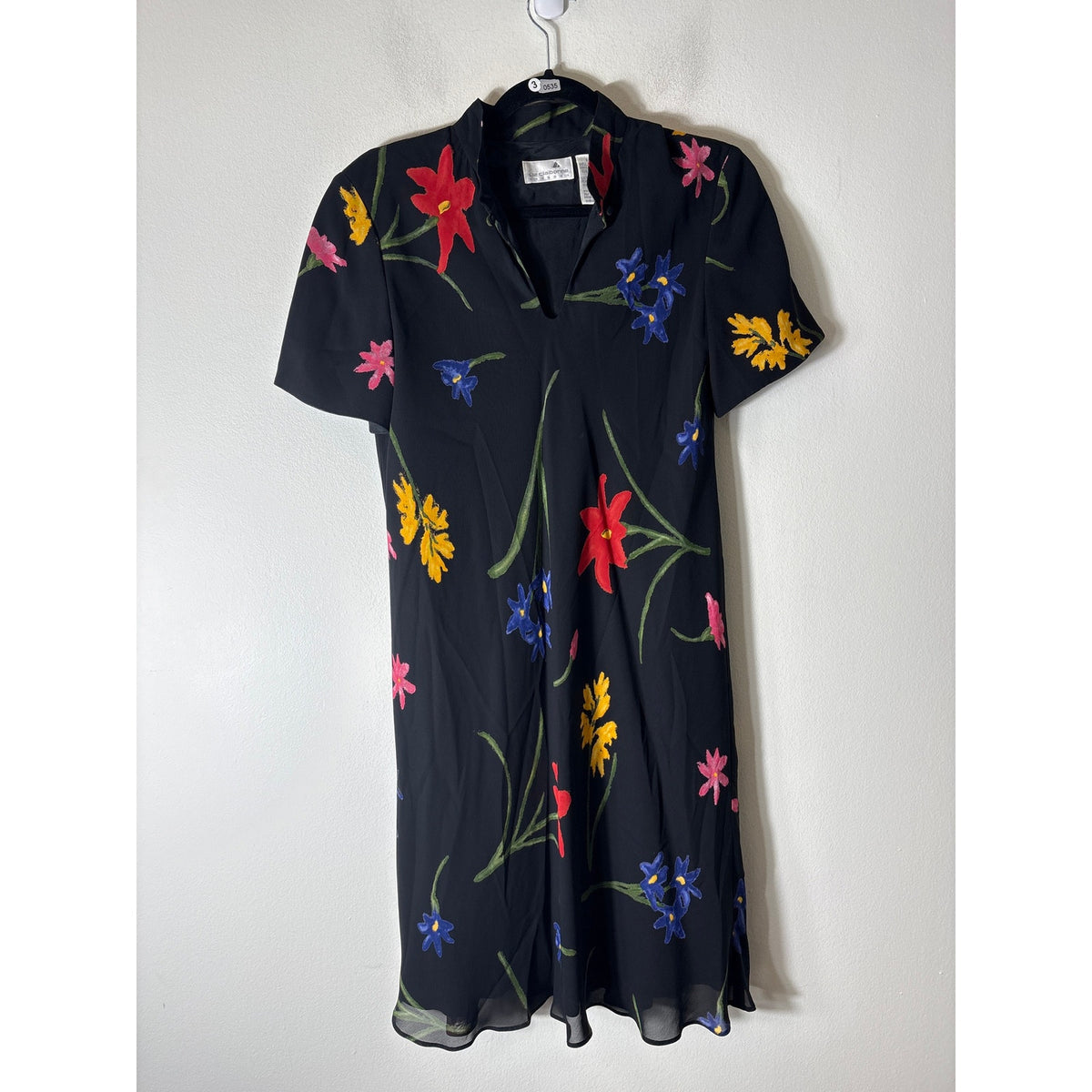 Liz Clairborne Black Floral Short Sleeve Midi Dress Sz 6