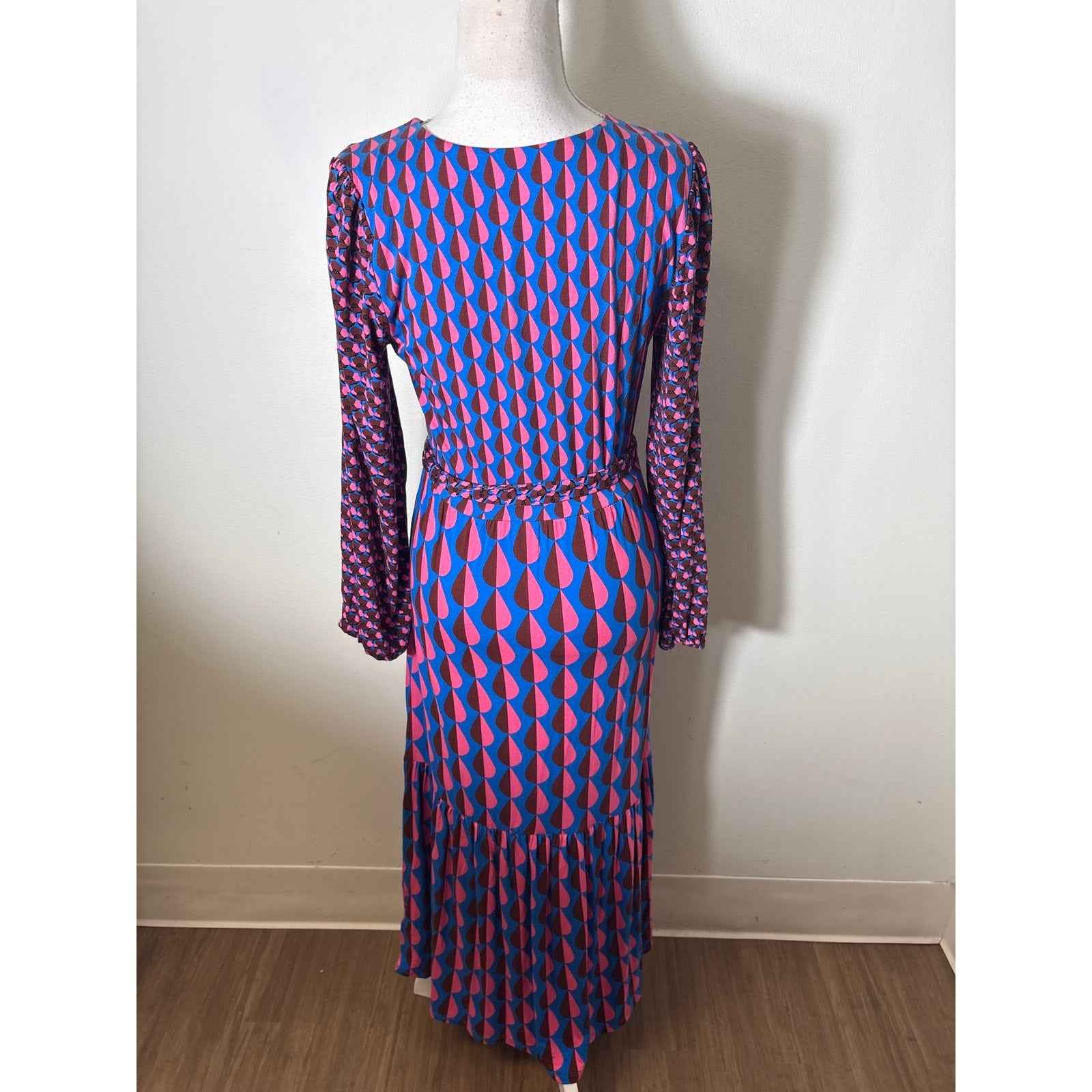 Boden Pink and Blue Mix Print Long Sleeve Faux Wrap "Ophelia" Dress Sz 6