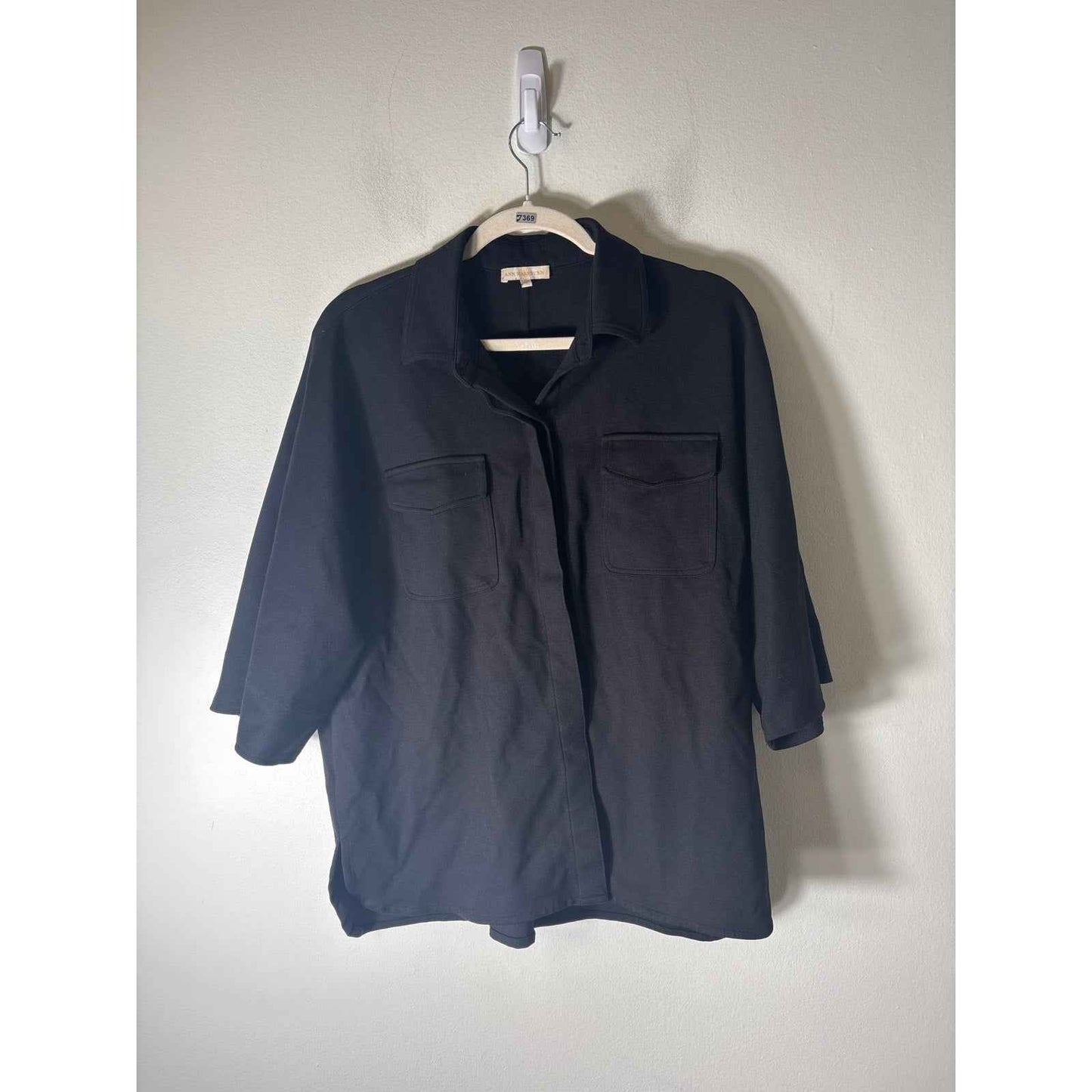 Ann Mashburn Black Half Sleeve Button Up Shirt Sz M
