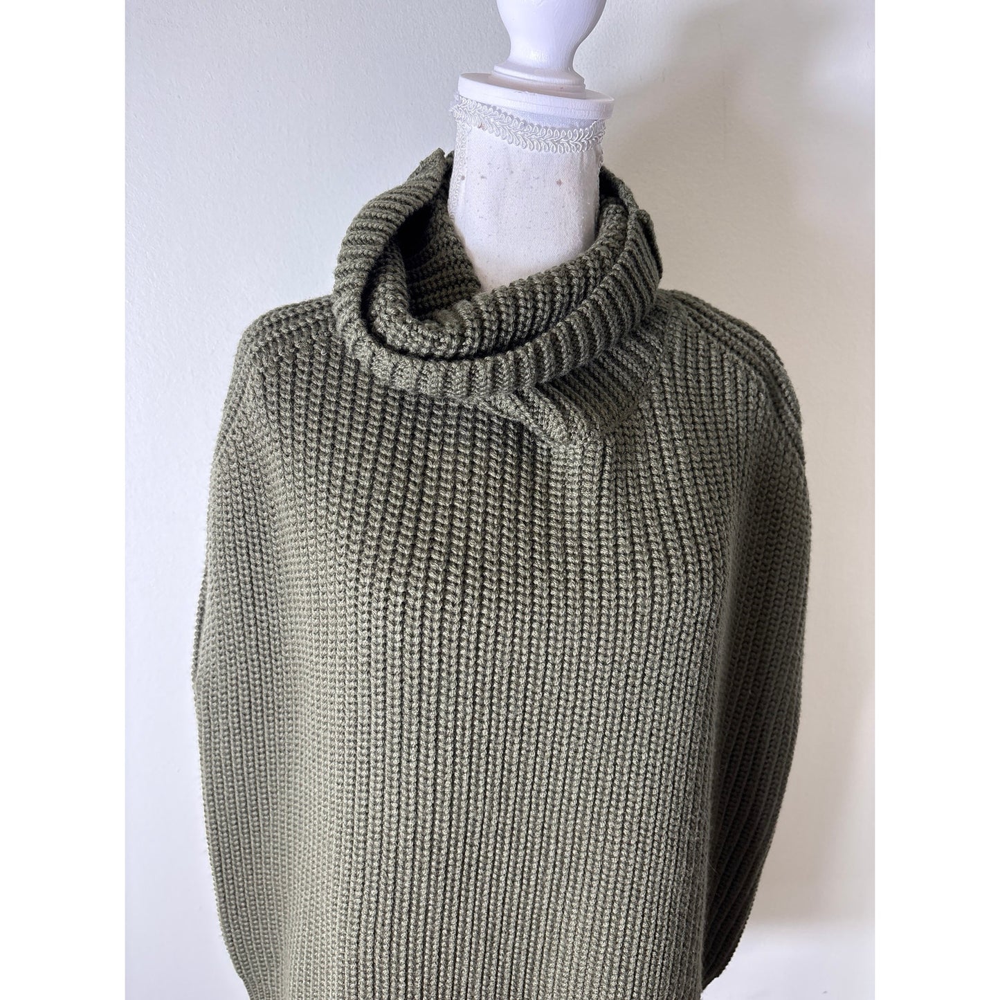 Pearl by Lela Rose Hunter Green Oversized Knit Sleevless Turtleneck Sweater Sz M