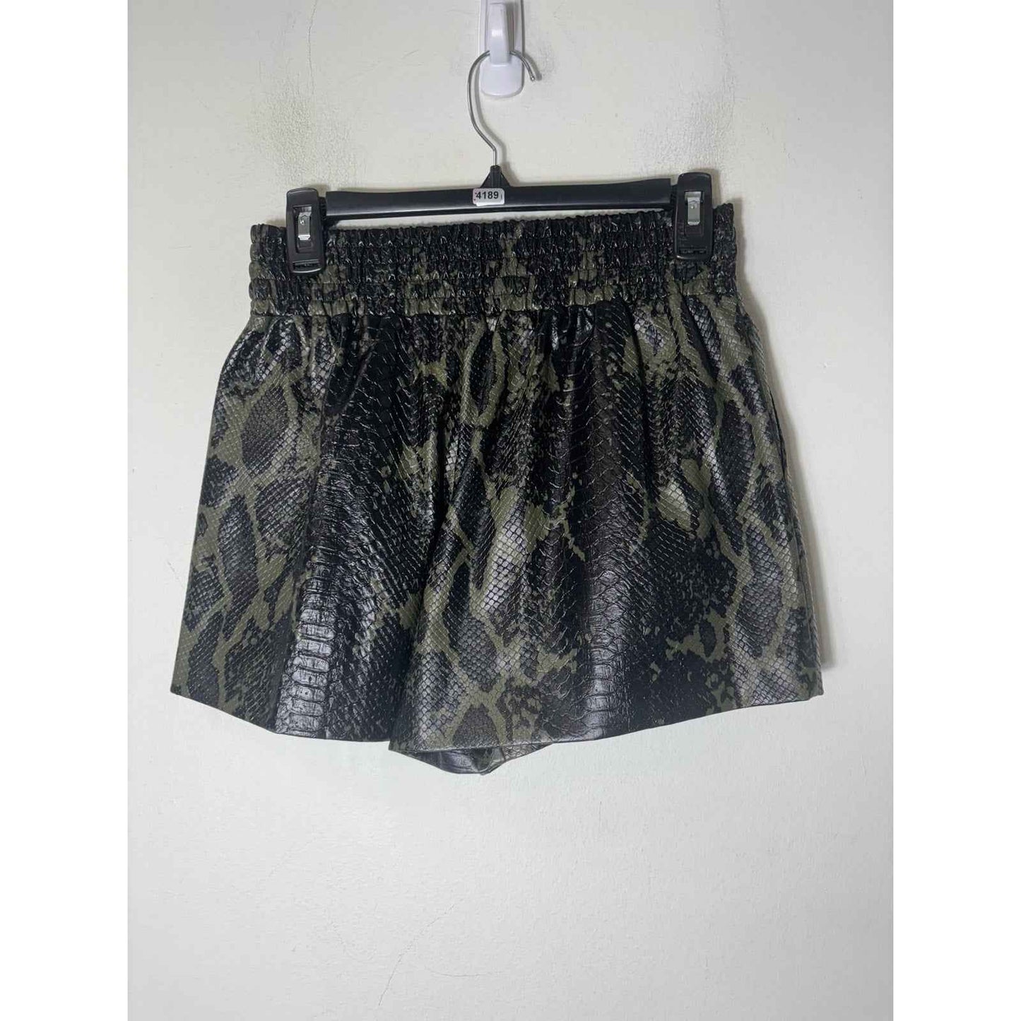 Ramy Brook Black/Olive Green Faux Snake Skin Shorts Sz S