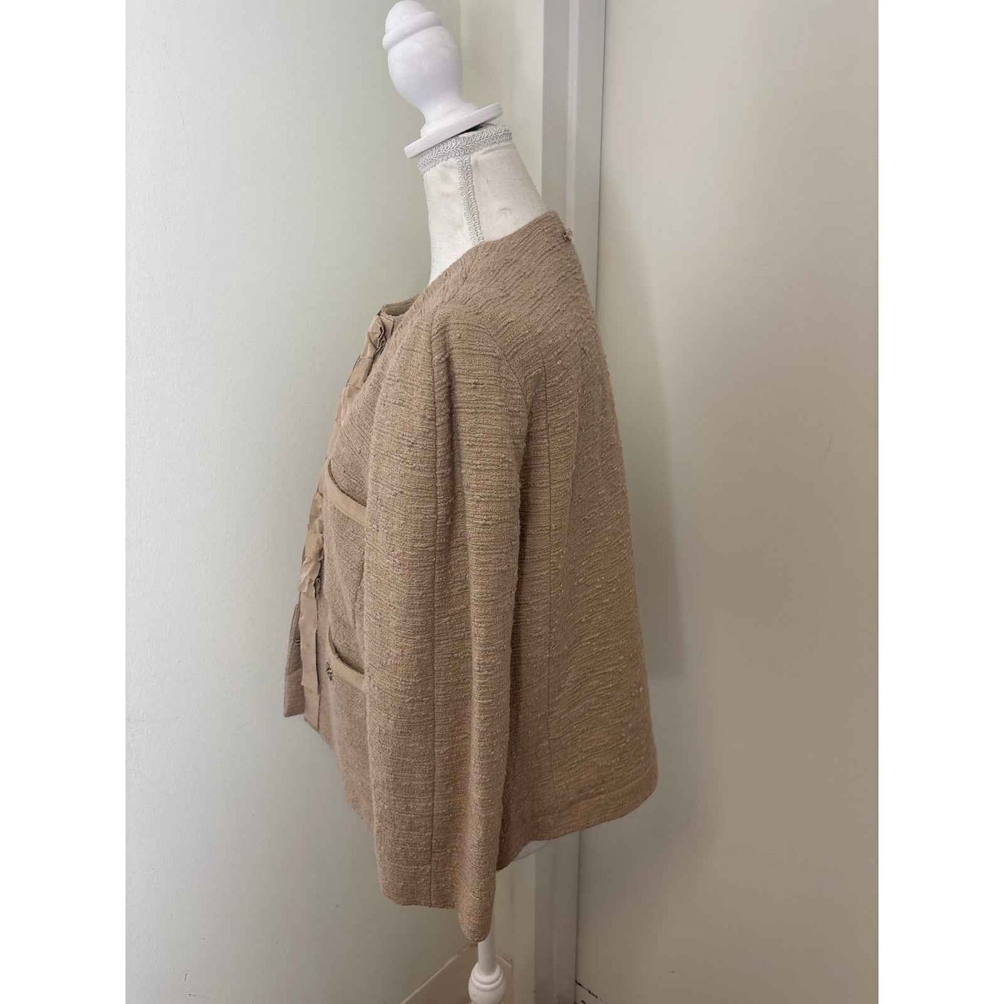 Twin Set Beige Long Sleeve Tweed Jacket Sz XL