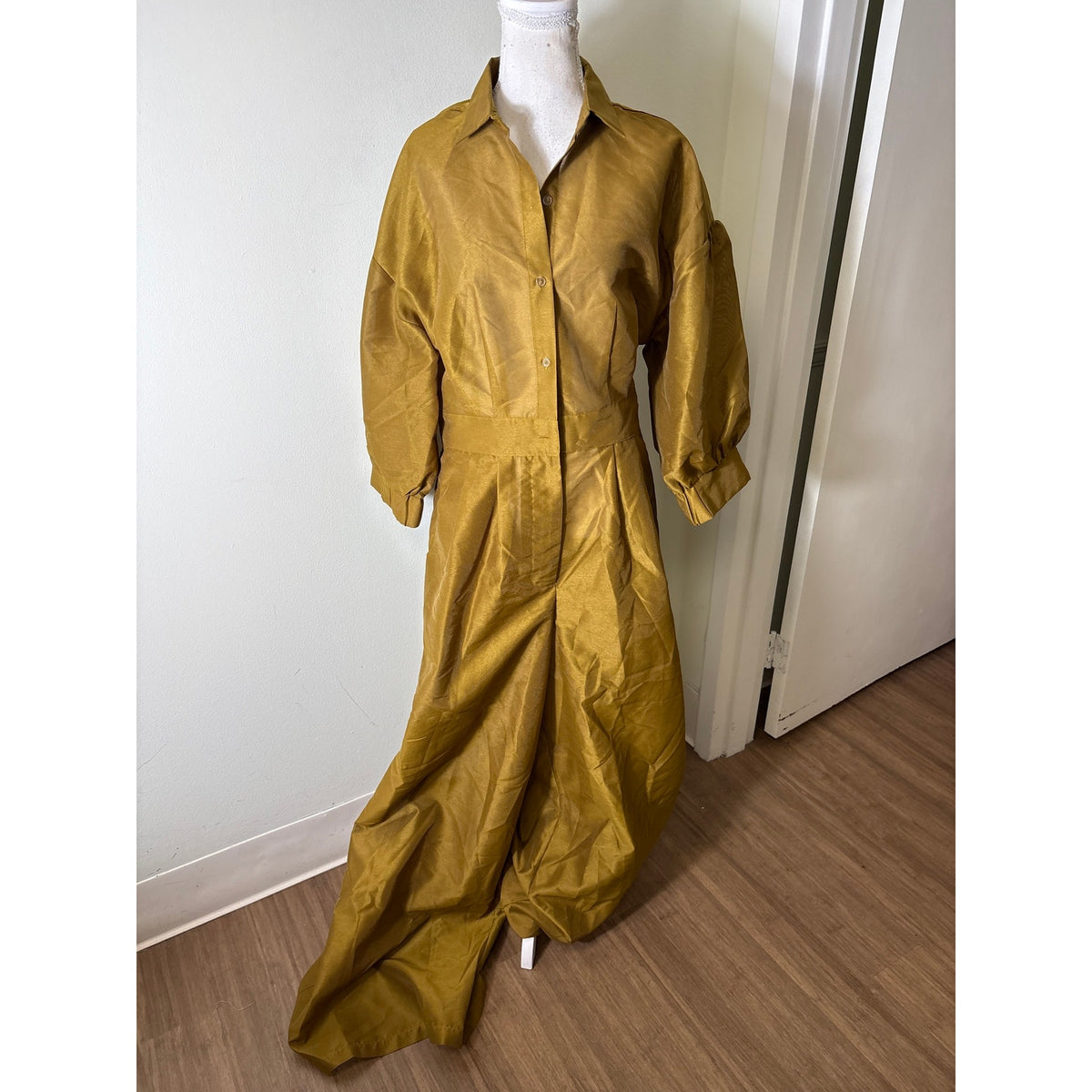 B. Freedom Green Structured Puff Sleeve Jumpsuit Sz XL