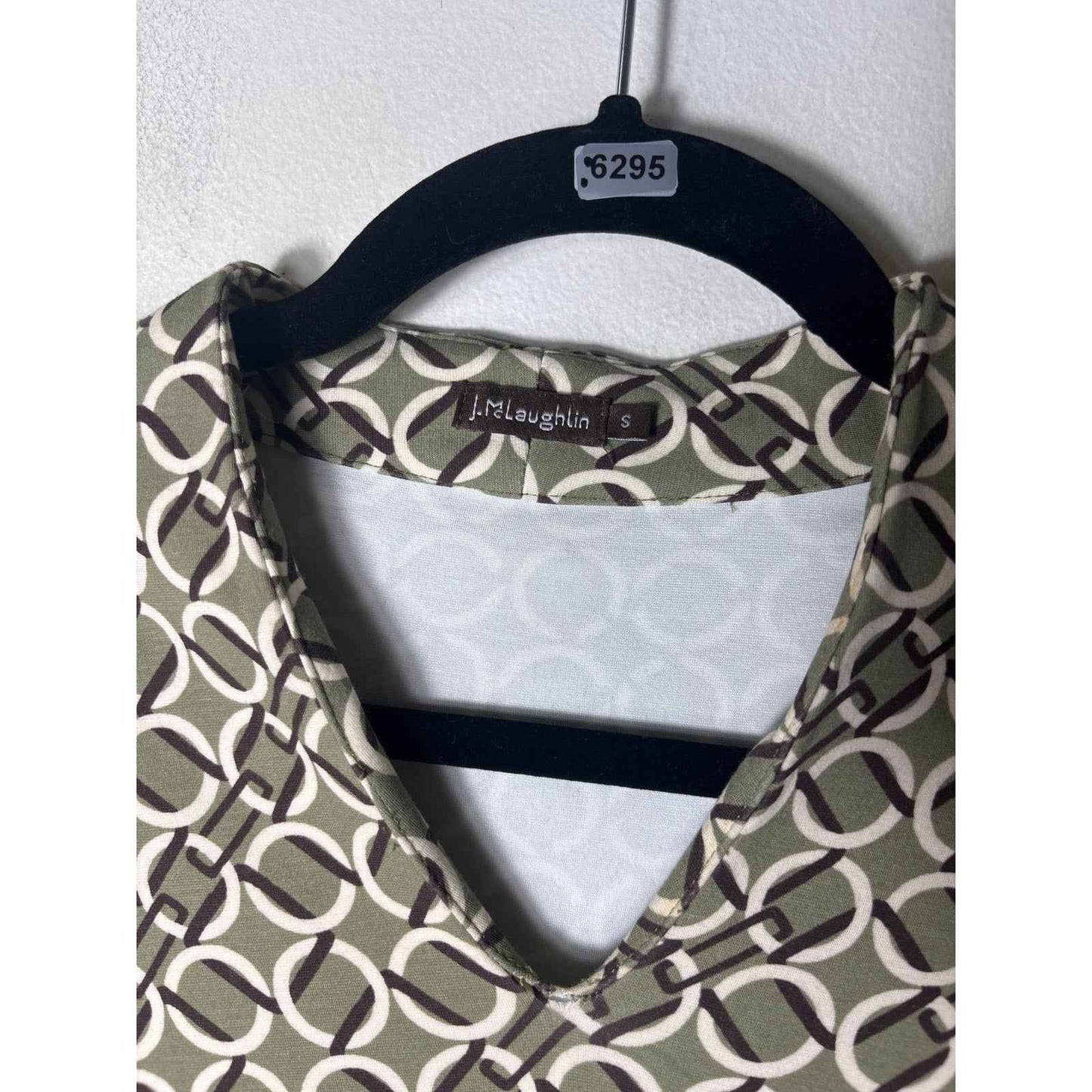 J. McLaughlin Green Geo Print 3/4 Sleeve Midi Dress Sz S