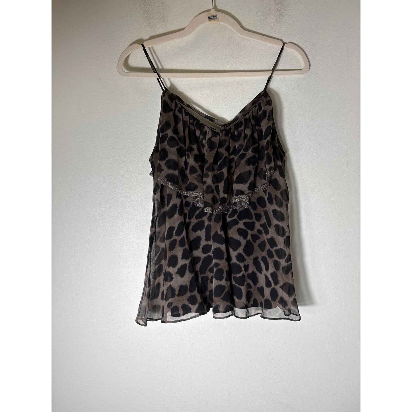 Rebecca Taylor Brown Black Sleeveless Flowy Ruffle Silk Top Sz S