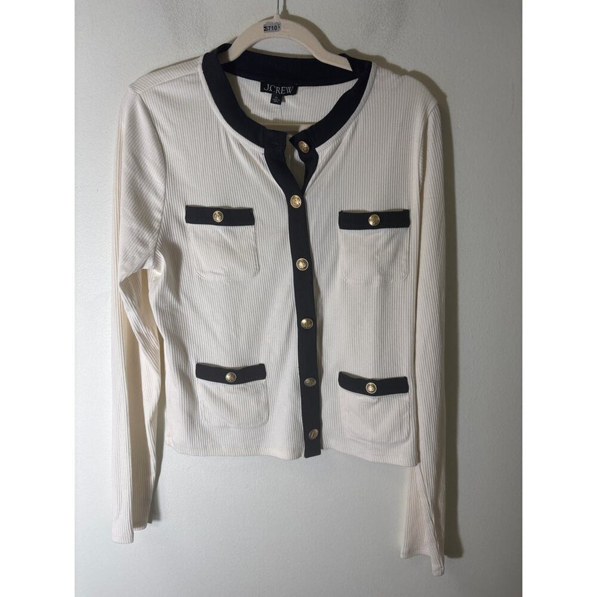 NWT J. Crew Black and Off White Long Sleeve Ribbed Shirt Sz XL
