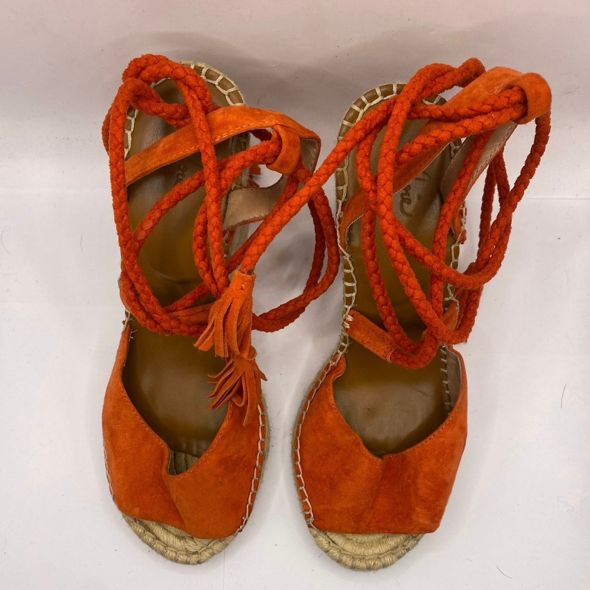 Joie Orange Suede Wedge Espadrille Sz 38.5 (US 8)