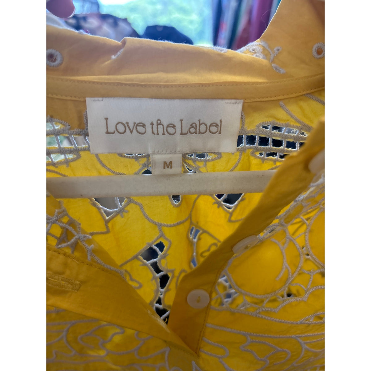 Love the Label Yellow Embroidered Puff Sleeve Top Sz M