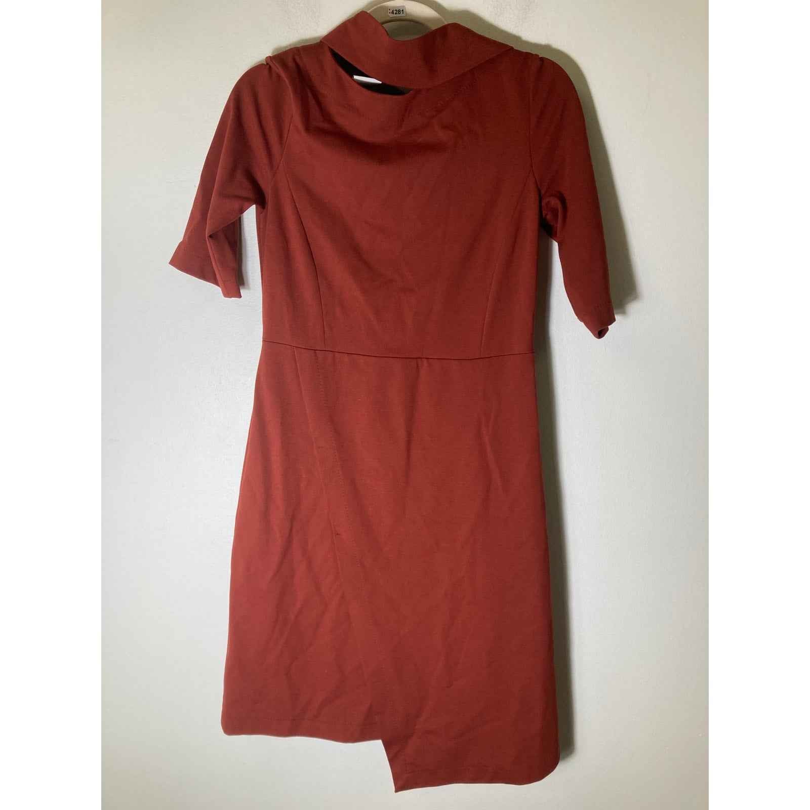 Les Copains Rust Colored 3/4 Sleeve Belted Italian Midi Dress Sz 40