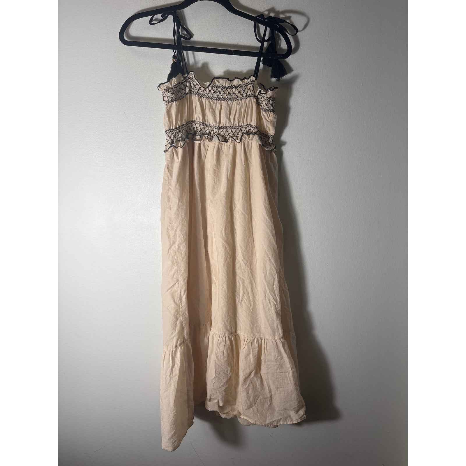 Zara Cream Colored Sleeveless Embroidered Cotton Sundress Sz S