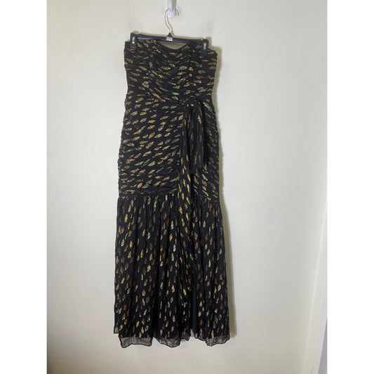 Shoshana Black/gold Strapless Gown Sz 4