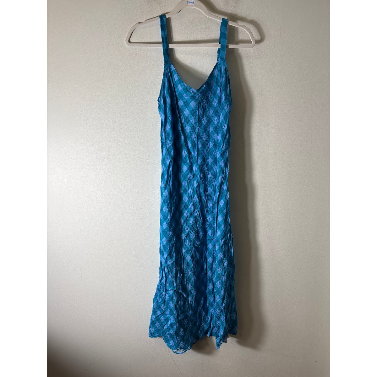 J. Crew Teal and Blue Gingham Bias Cut Midi Dress Sz 12