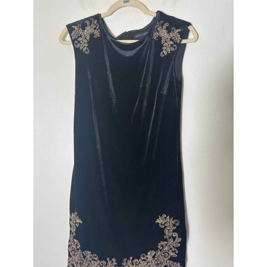 White House Black Market Black Velvet with Gold Sequin Dress Sz S