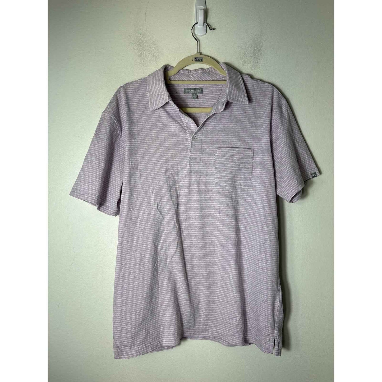 Mens Fish Hippie Co. Lavender White Stripe Short Sleeve Golf Shirt sz M