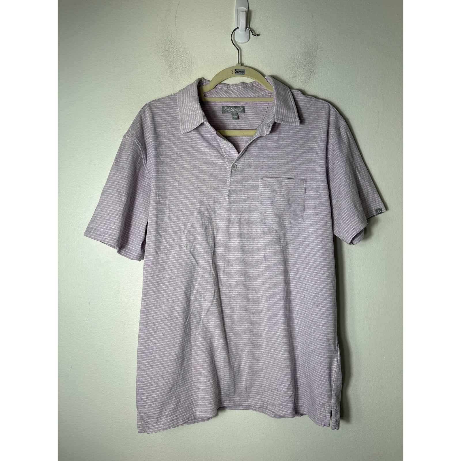 Mens Fish Hippie Co. Lavender White Stripe Short Sleeve Golf Shirt sz M