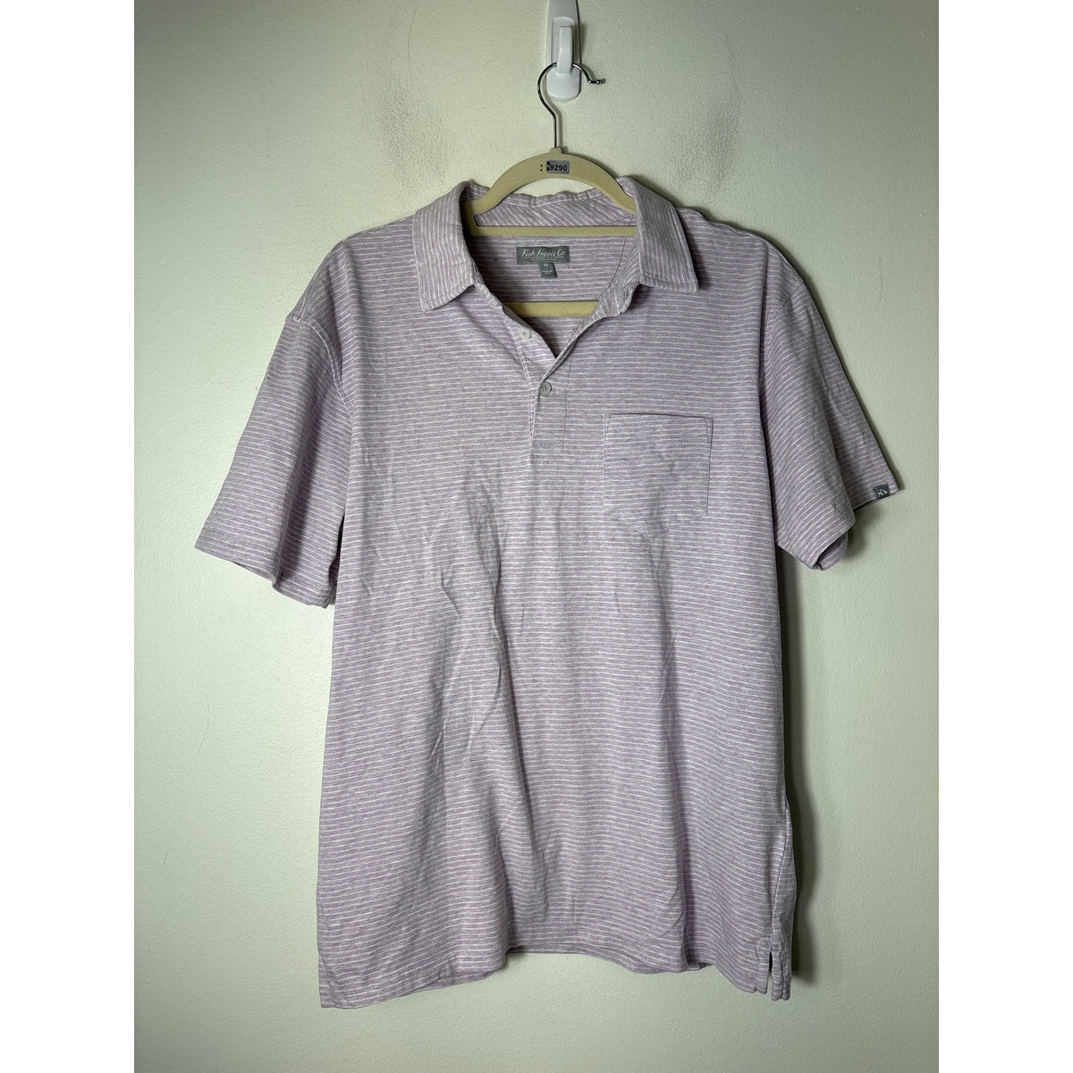 Mens Fish Hippie Co. Lavender White Stripe Short Sleeve Golf Shirt sz M