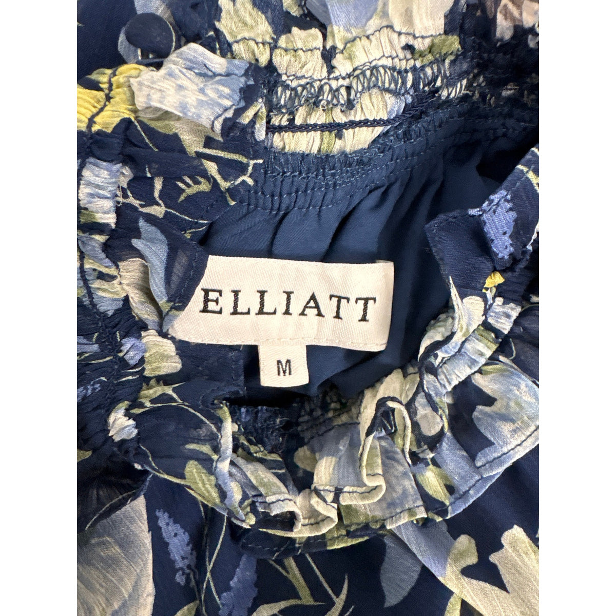 Elliatt Navy Blue Floral Long Puff Sleeve High Neck Layered Dress Sz M