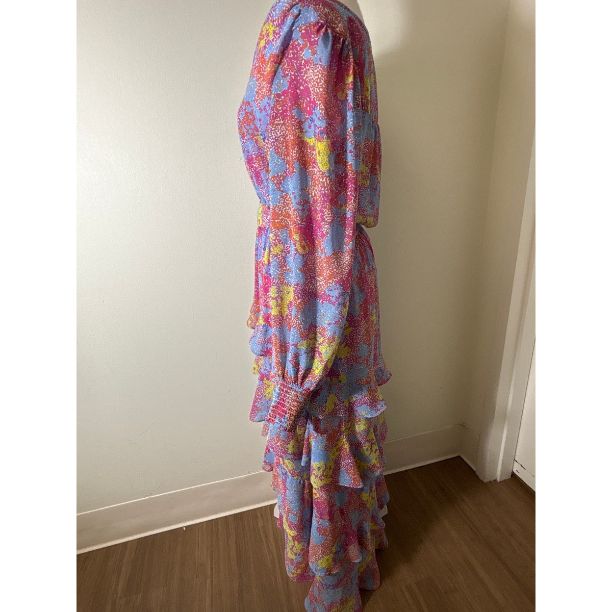 Allison New York Multicolor Long Sleeve Tiered Ruffled Maxi Dress Sz M