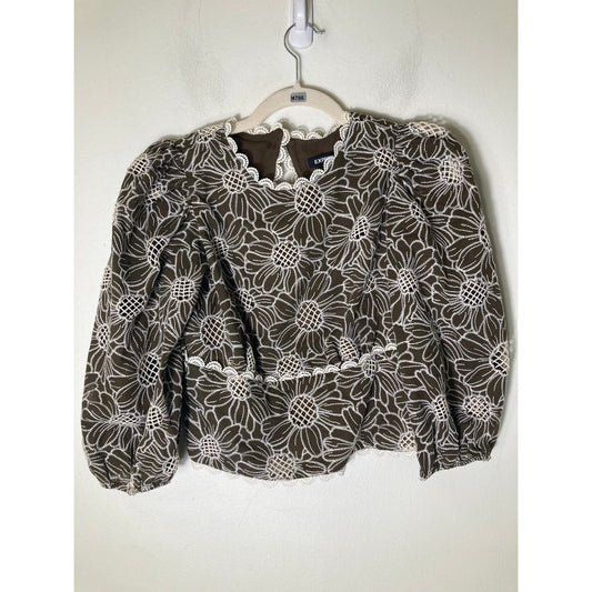 Express Brown w/ Floral Embroidered Top sz s
