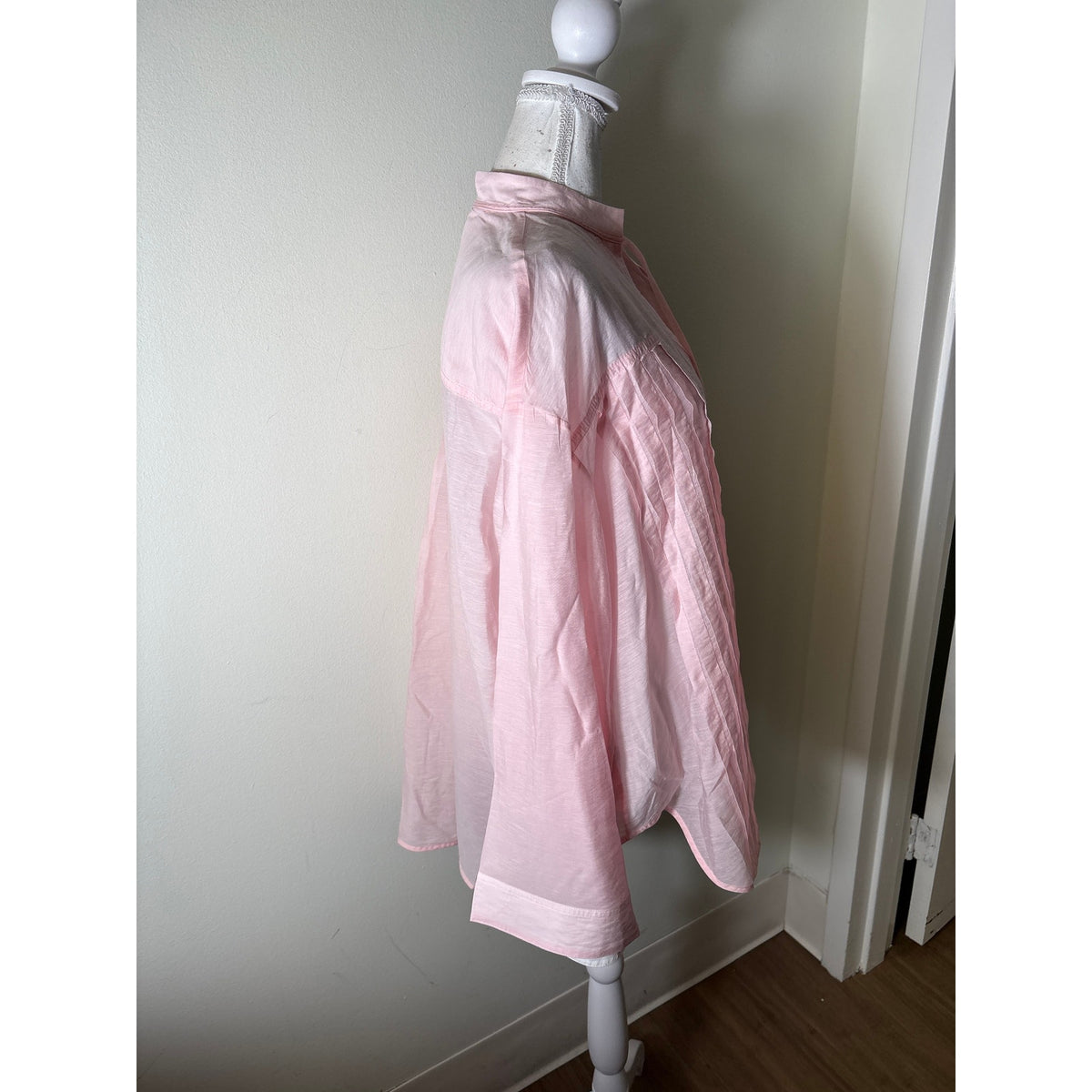Lee Mathews Pink Front Pleat Hi Low Hem Long Sleeve Shirt Sz 0