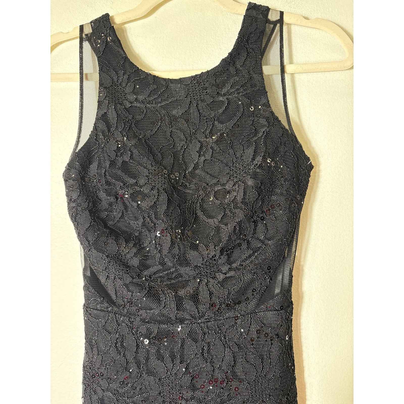 Hailey Logan by Adrianna Pappell Black Lace & Sequin Cocktail Dress Sz XS