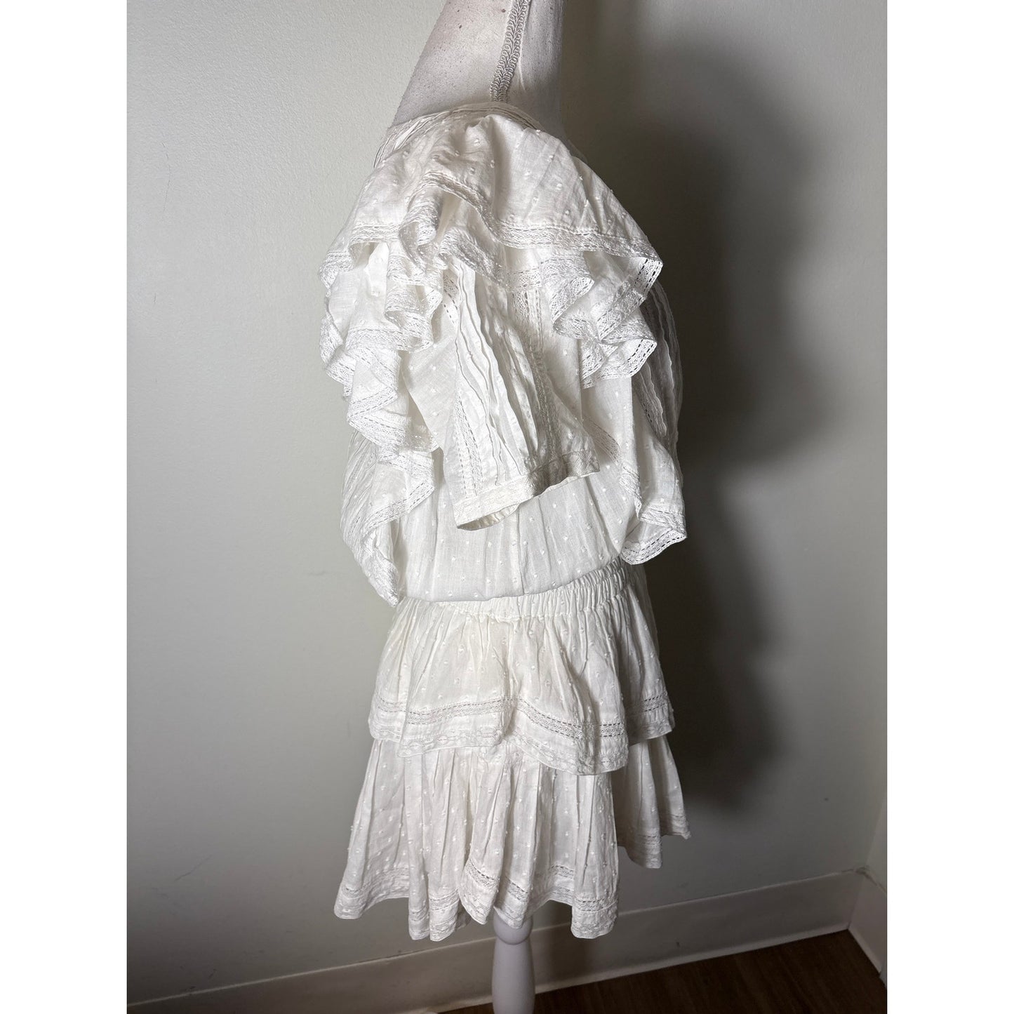 Love Shack Fancy Short Sleeve Cotton Ruffle Dress Sz M