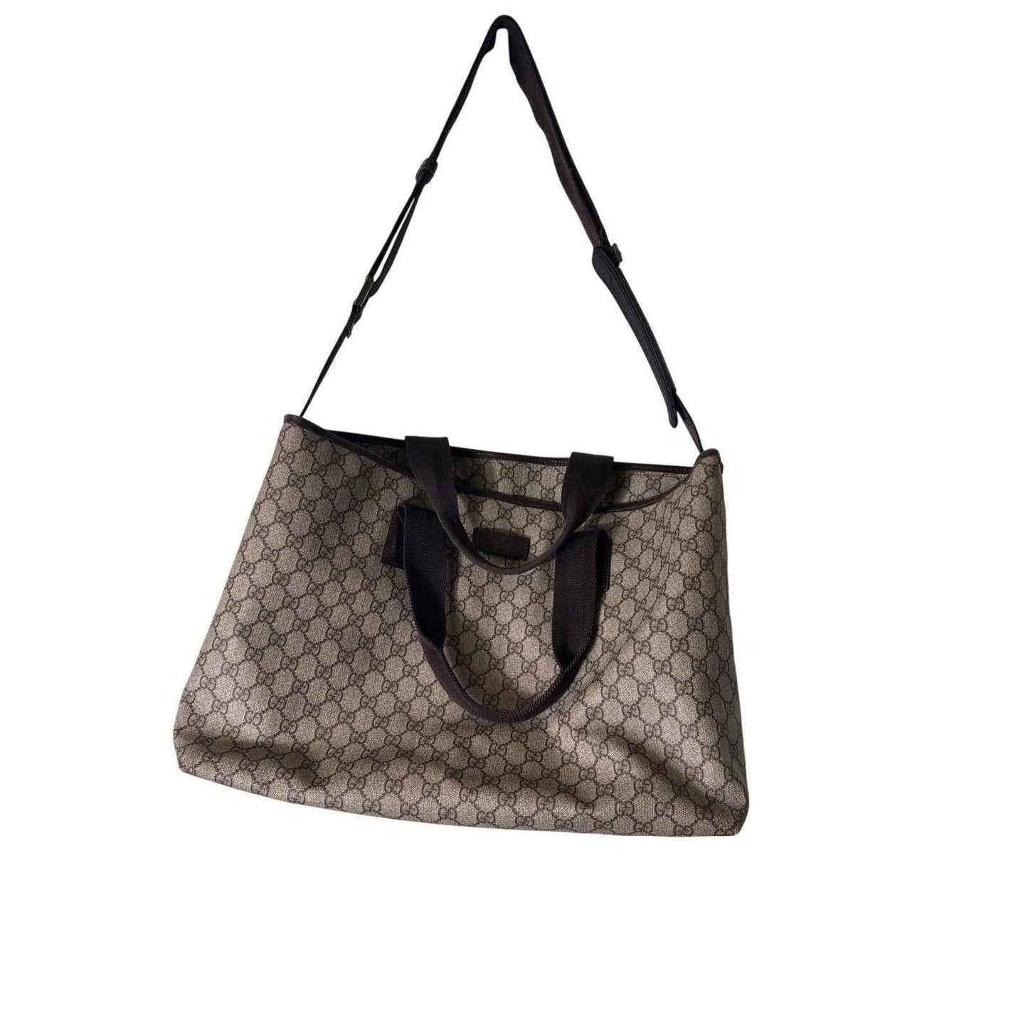 Gucci Brown Vintage Coated Canvas Logo Shoulder Bag Sz 19" Wide X 11" Long