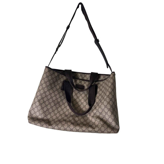 Gucci Brown Vintage Coated Canvas Logo Shoulder Bag Sz 19" Wide X 11" Long