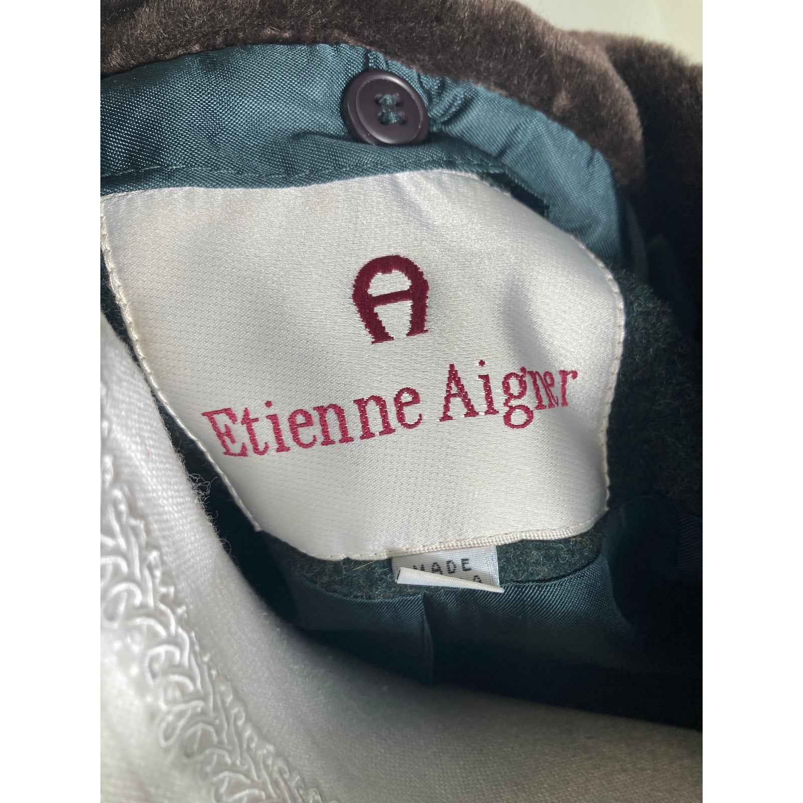 Etienne Aigner Green Wool Fur Collar Trimmed Coat Sz 12