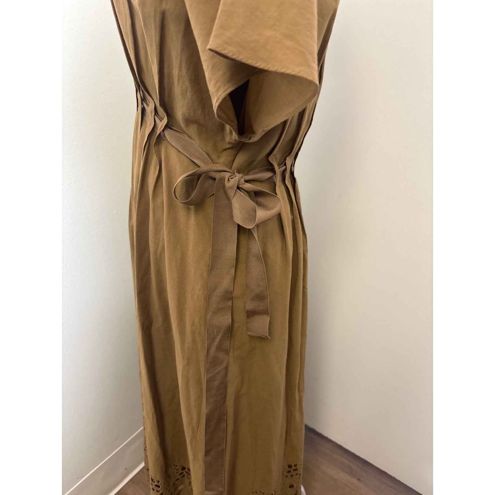 Pearl by Lela Rose Brown Cap Sleeve V-Neck Cotton Maxi Dress Sz 2
