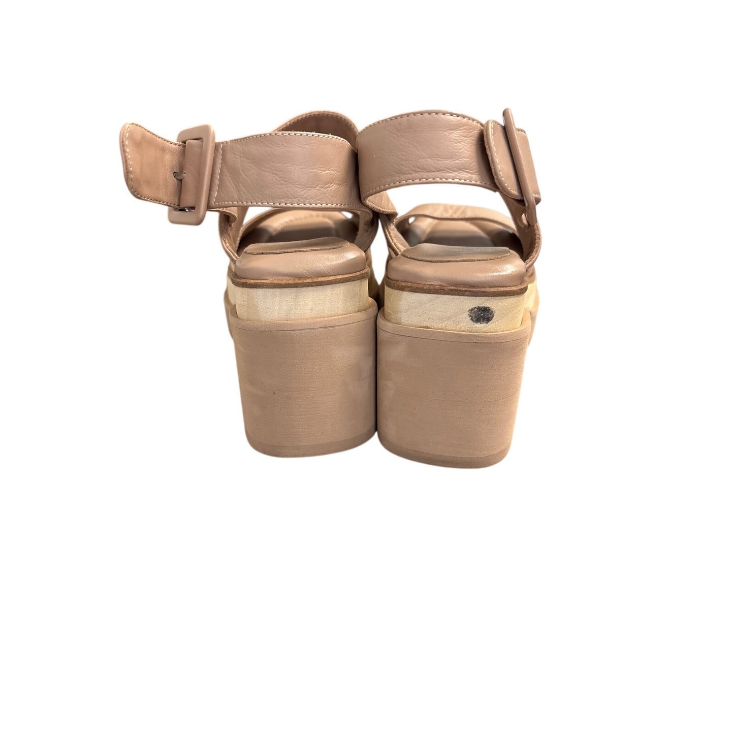 Paloma Barcel Camel Leather Stacked Sandals Sz 39 (8.5)