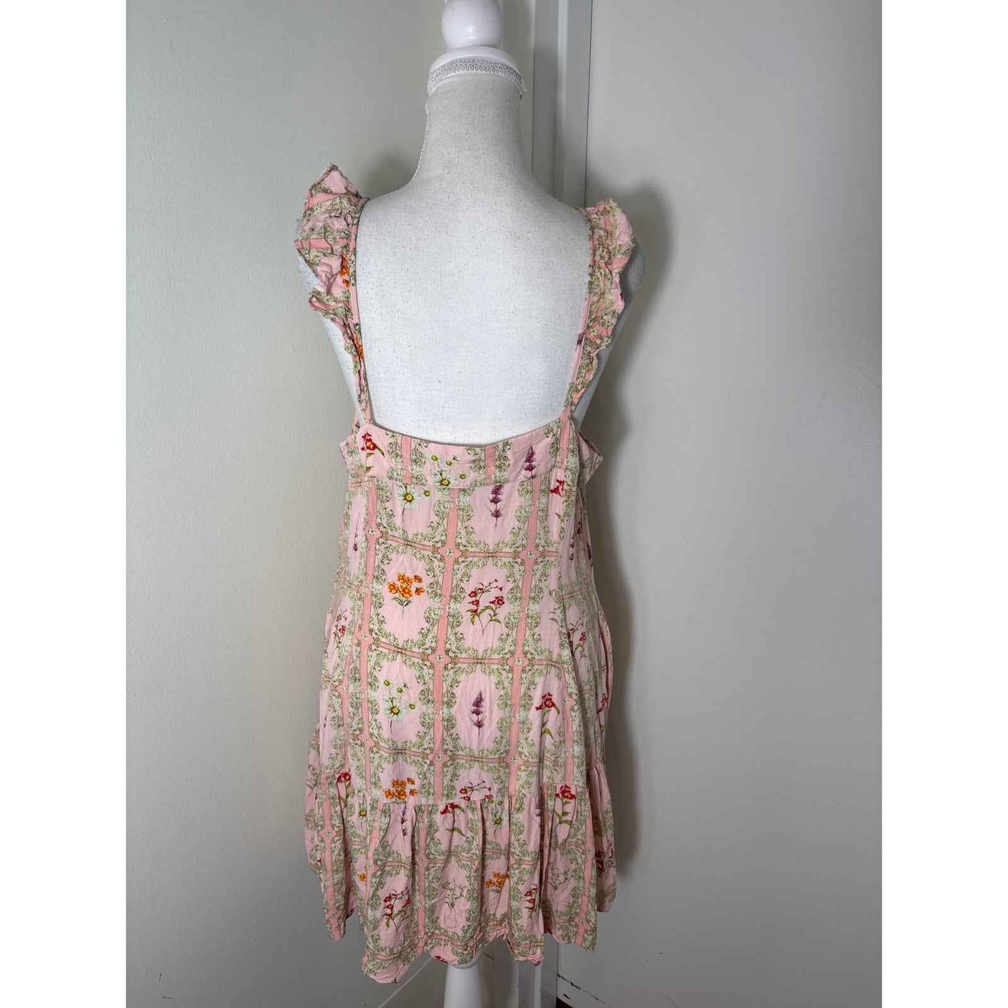 Aquabendita Pink Flutter Sleeve Floral Summer Mini Dress Sz L