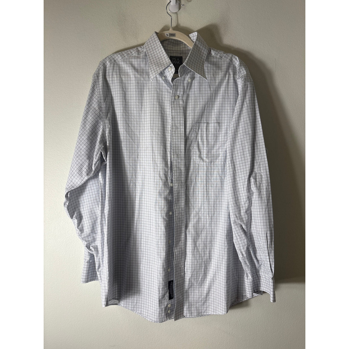 Jos. A Bank Gray and Blue Plaid Long Sleeve button Down Shirt Sz 16.5-35