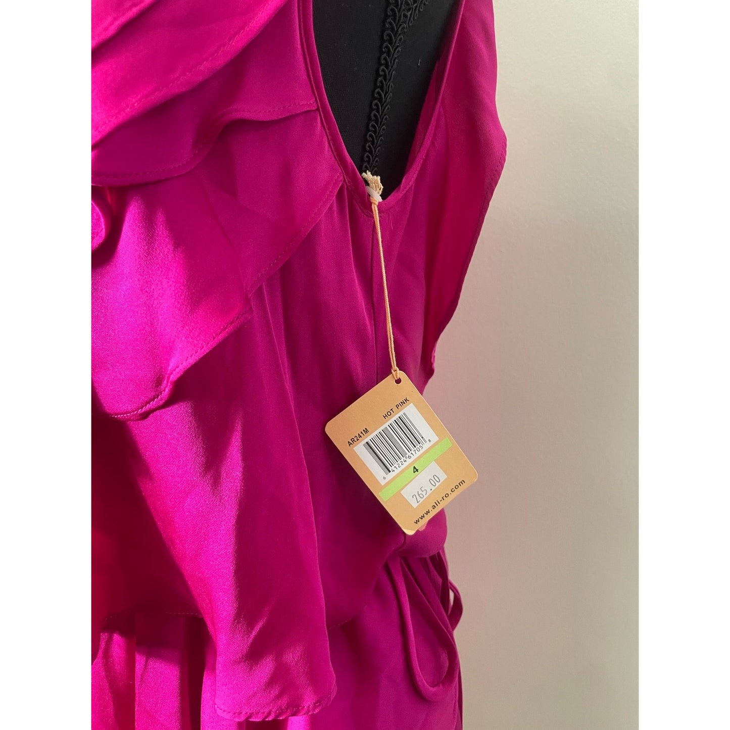 NWT Ali Ro Hot Pink Sleeveless Ruffle Mini Dress Sz 4