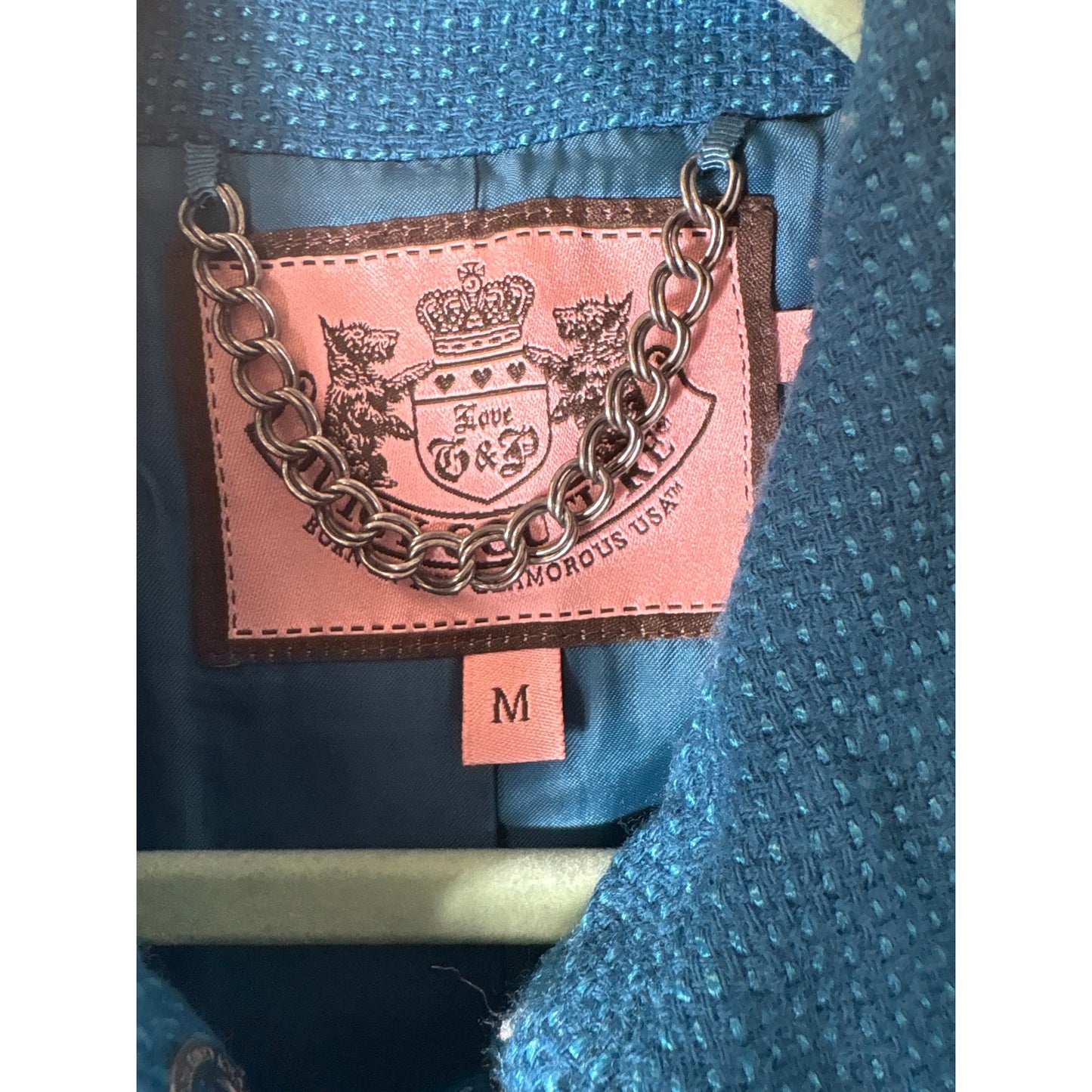 Juicy Couture Teal Millitary Style Coat sz M