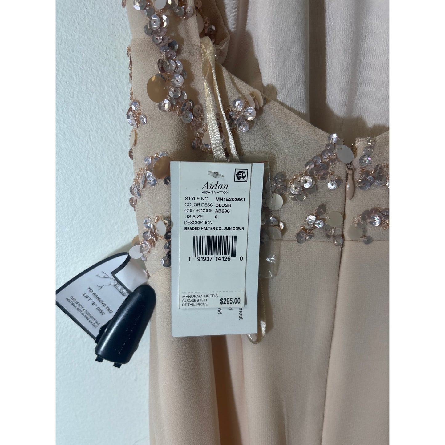 NWT Aiden Mattox Blush Pink Beaded Halter Column Gown Sz 0