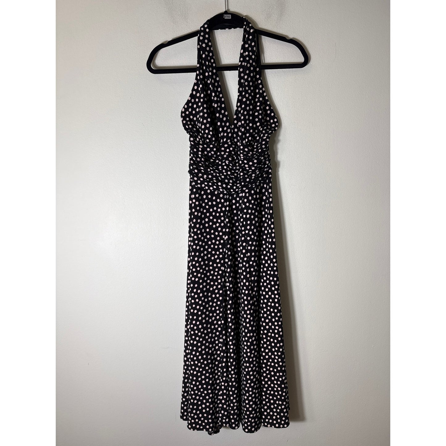 Anne Klein Black and White Polka Dot Midi Halter Dress Sz 8