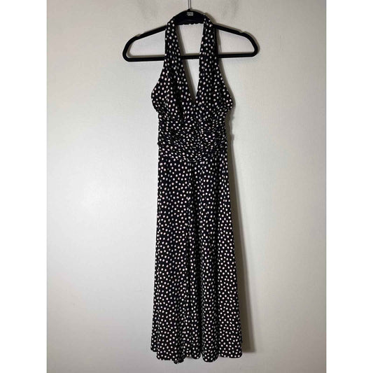 Anne Klein Black and White Polka Dot Midi Halter Dress Sz 8
