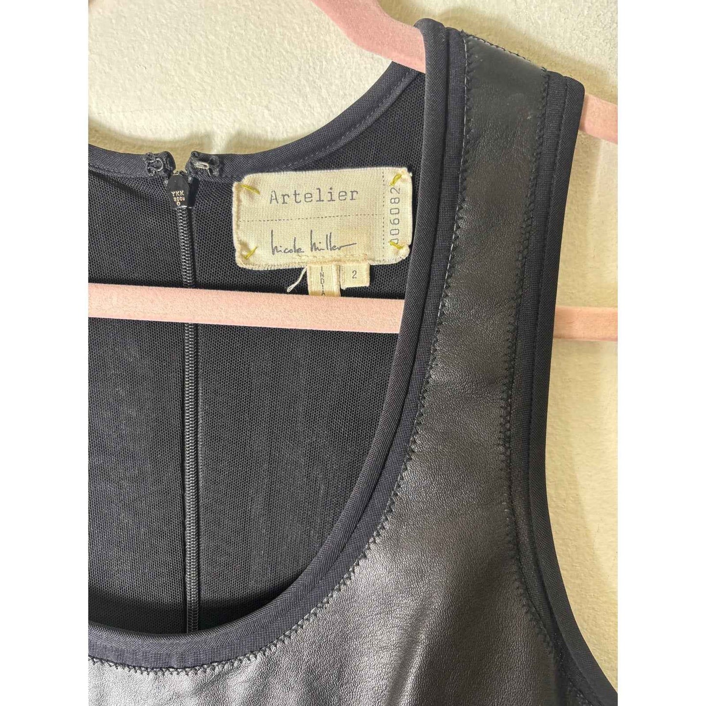 Nicole Miller Black Mesh and Leather Mini Dress Sz 2