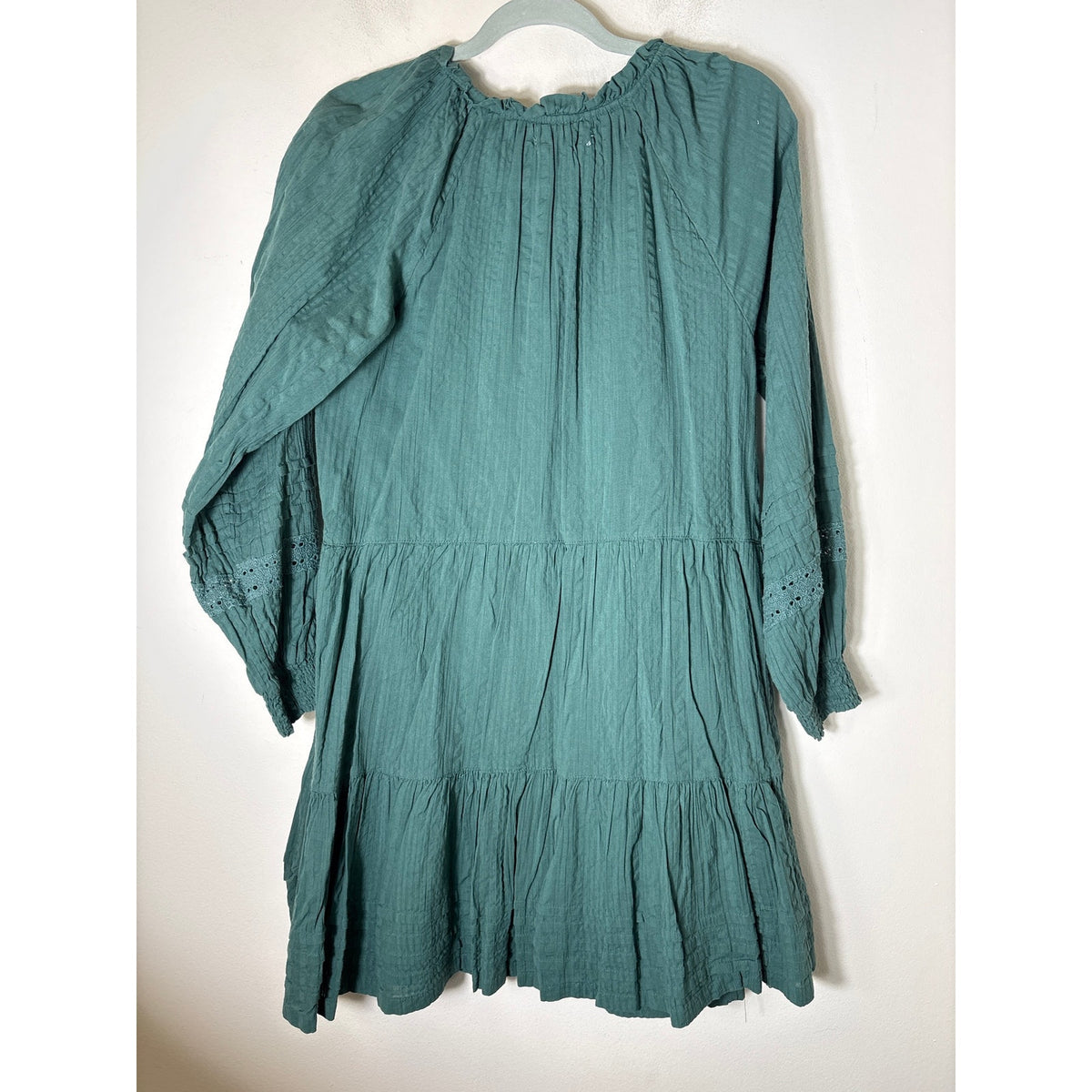 by Anthropologie Dark Green Long Sleeve Cotton Mini Dress Sz S