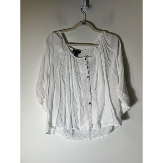 Spense White Button Up Front Lace Inset Long Sleeve Top Sz M