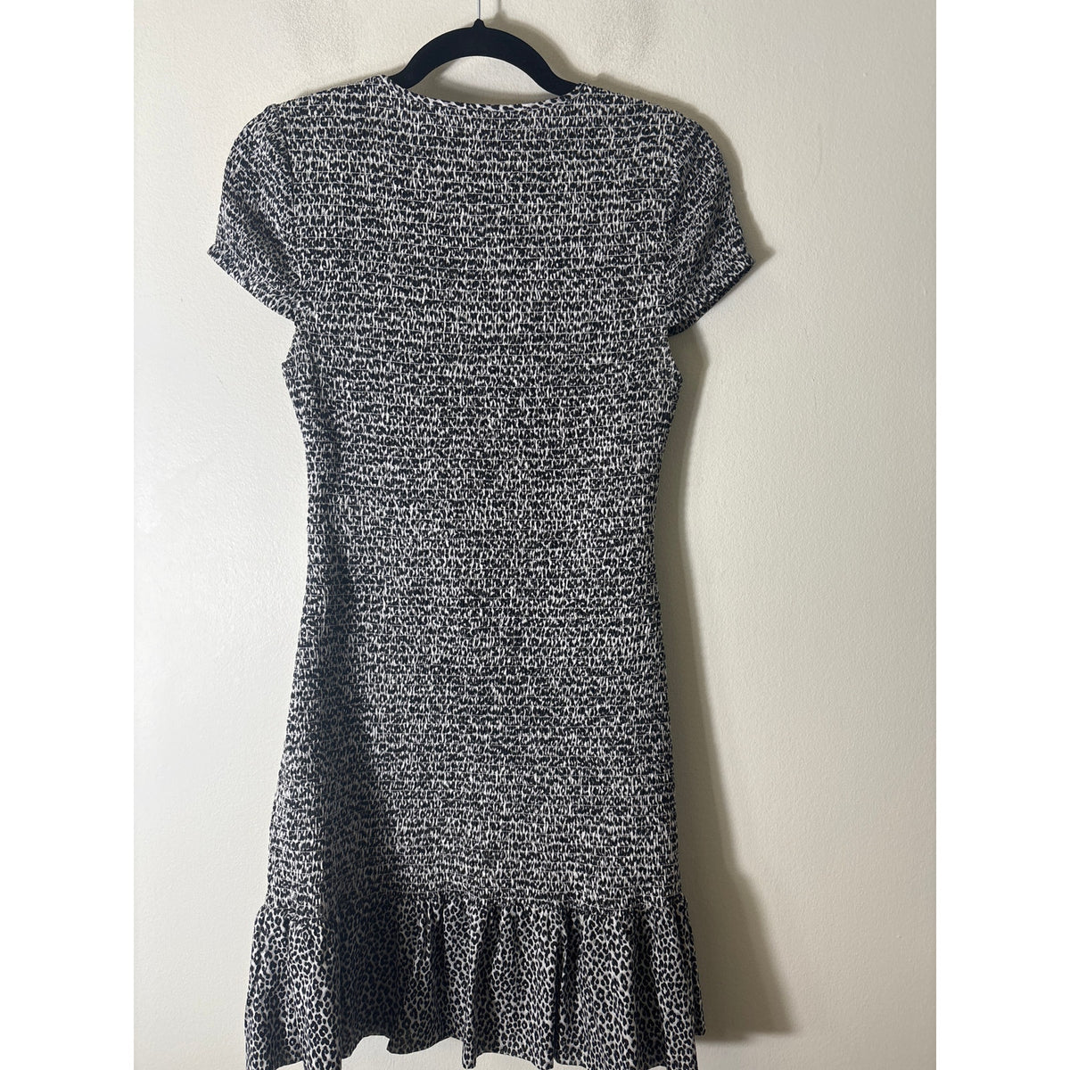 Michael Kors Black and White Cheetah Print Smocked Mini Dress Sz M