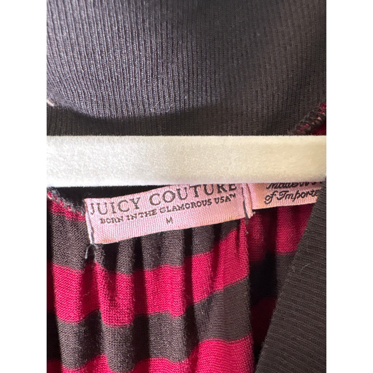Juicy Couture Dark Red Brown Stripe Short Sleeve V-Neck Dress Sz M