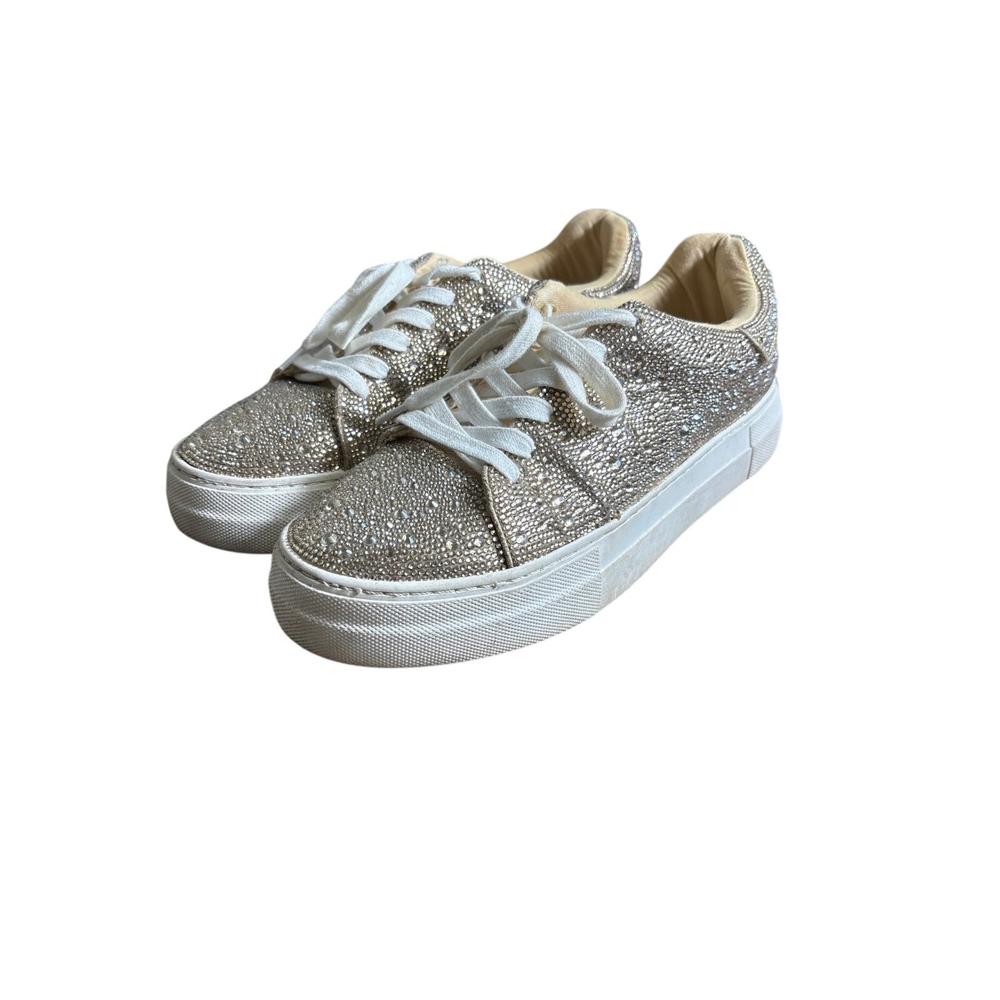 Betsey Johnson Gold Rhinestone Tennis Shoes Sz 9.5