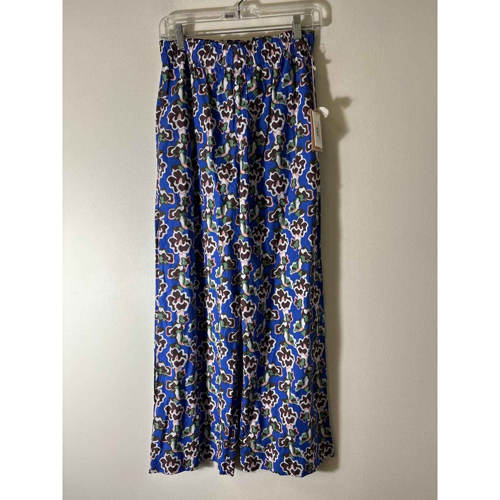 NWT  MIRTH Blue Pull On Wide Leg Cotton Pants Sz M