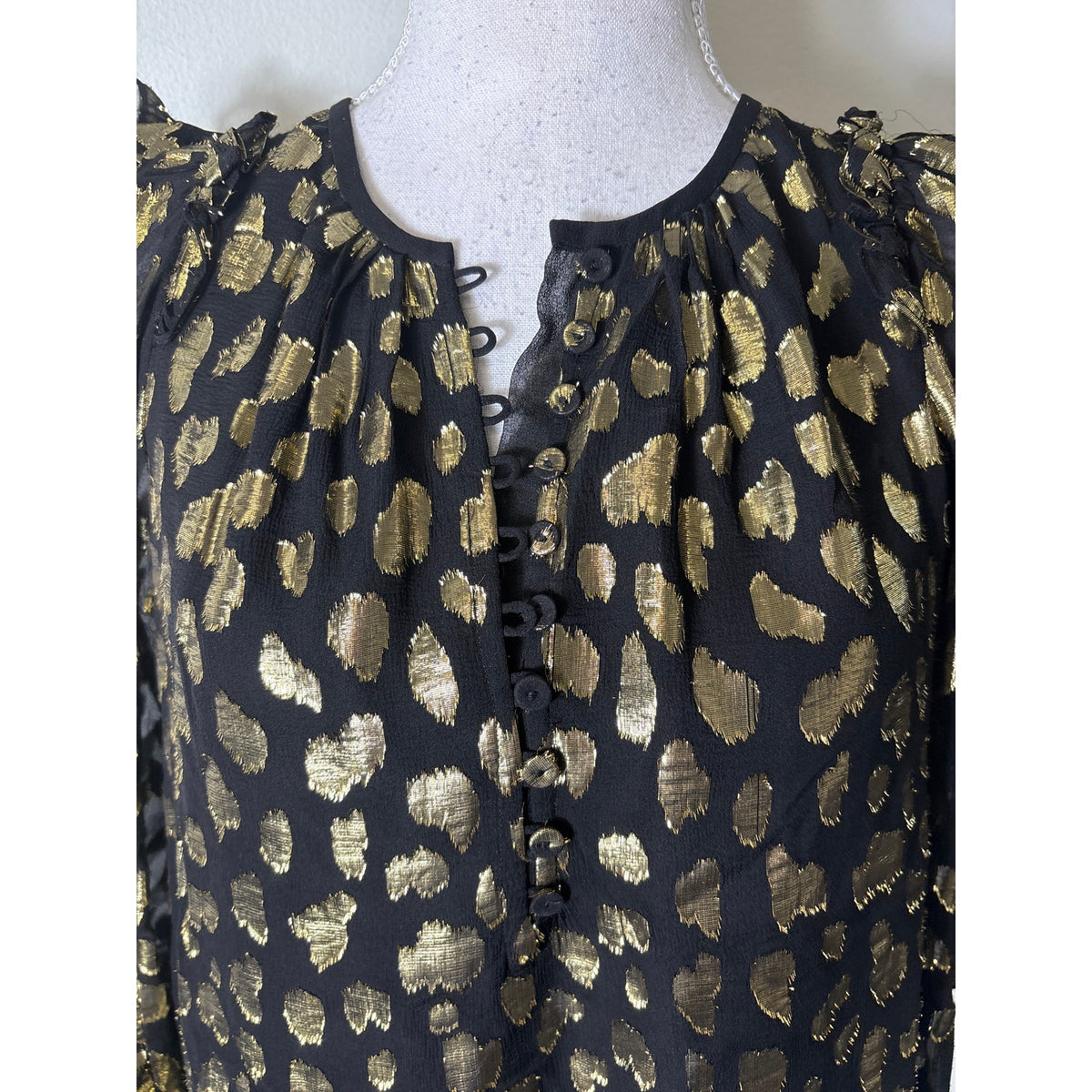 Rebecca Taylor Black and Gold 3/4 Sleeve Semi Sheer Blouse Sz 4