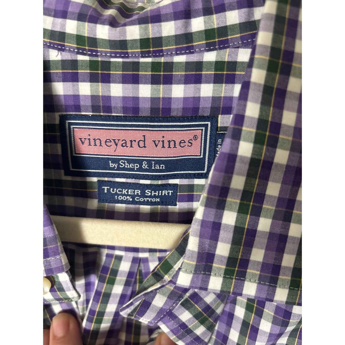 Men's Vineyard Vines Purple Green and White Plaid Tucker Shirt Sz Mq
